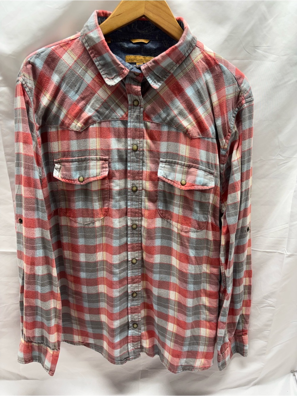 Jachs Girlfriend Bea Plaid Flannel Western Snap Button Pockets Shirt Womens XXL